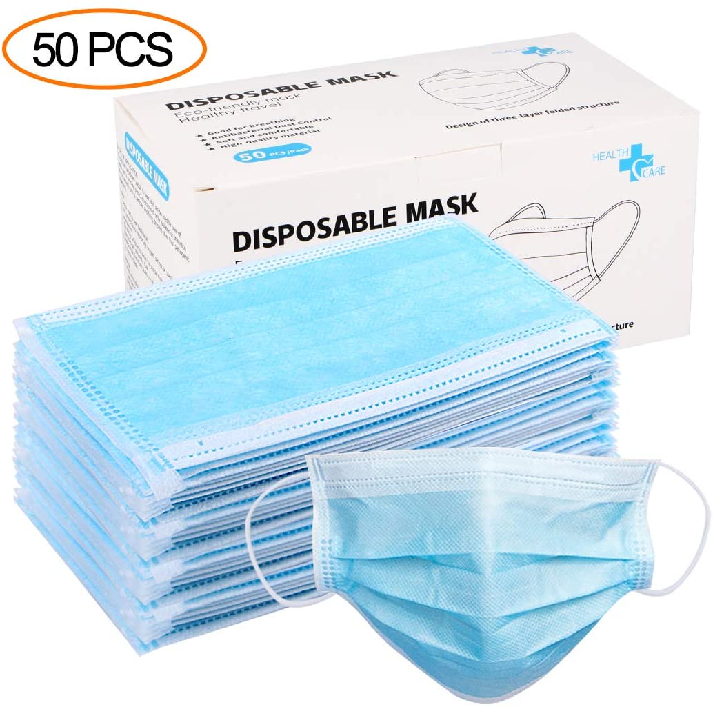 Disposable Face Masks with elastic ear loop dust filter virus defense Safety Industrial Mouth Cover (50 Pieces)